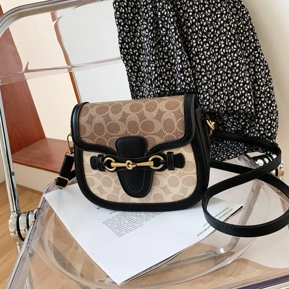Women Small PU Leather Crossbody Bag with Buckle Compact Purse